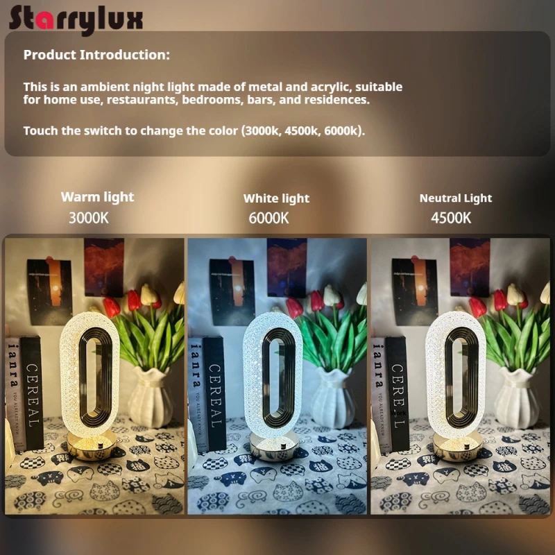 Crystal Star Track Oval Table Lamp LED Dimmable Ambient Light Modern Bedside Night Lights Decorative Lamps