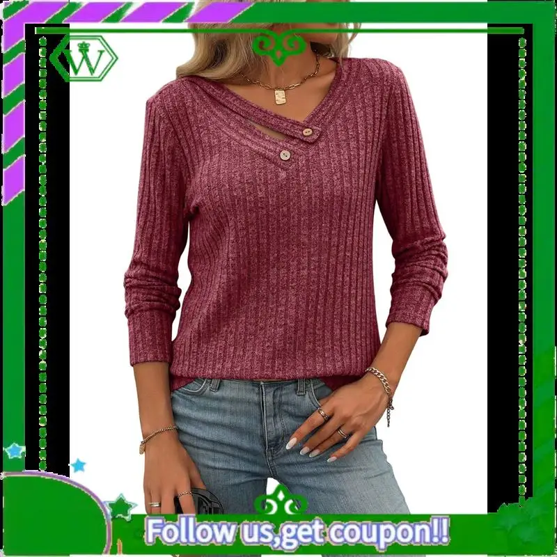 

A18P-Long Sleeve Shirts For Women V Neck Fall Sweaters Dressy Casual Basic Tops Trendy Pullover