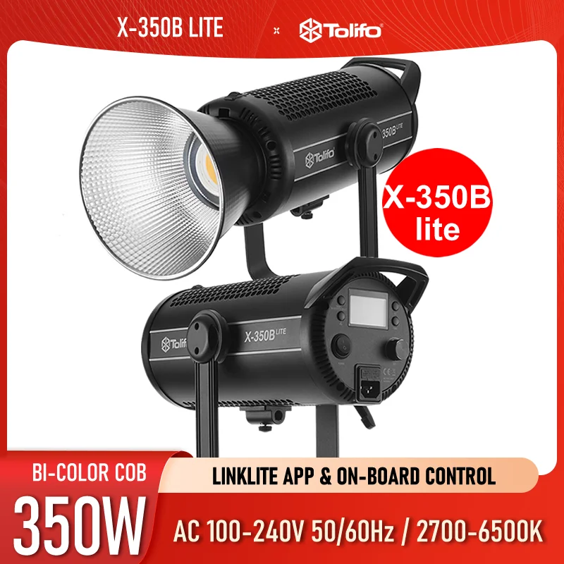 Tolifo Bicolor COB LED X350B Lite 22770Lux 350W CCT 2700-6500K Continuous Video Light For Film Photography Studio Lighting