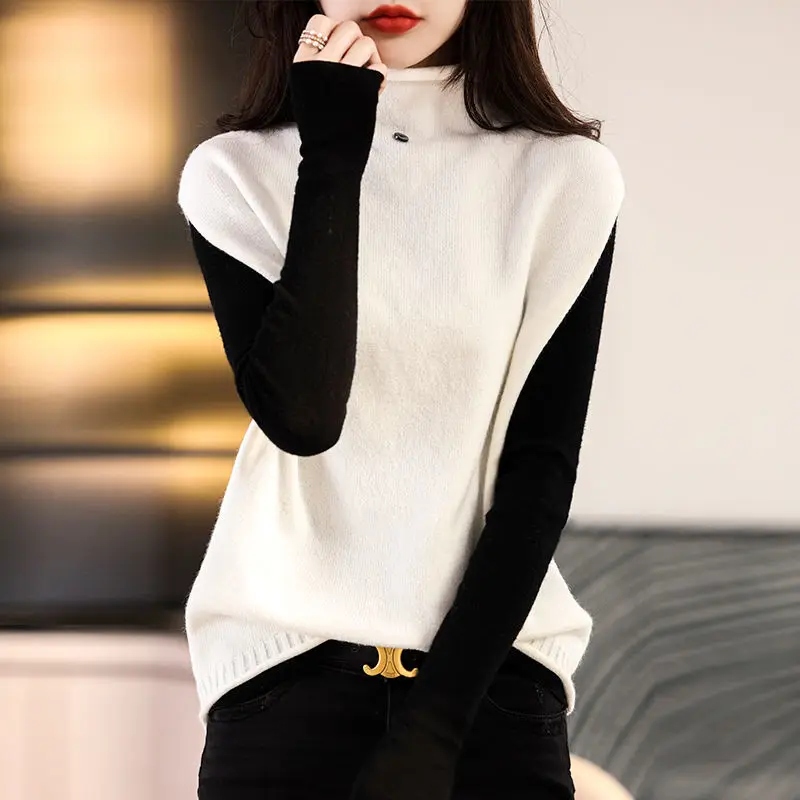 Fashion Turtleneck Solid Color kamizelka okazjonalna sweter odzież damska 2022 jesień nowe luźne pulowery w stylu Casual wszystkie mecze topy w