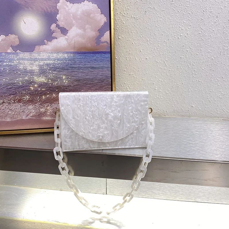 

small fragrance high sense Korean version simple small bag pearl white corrugated casual portable messenger bag