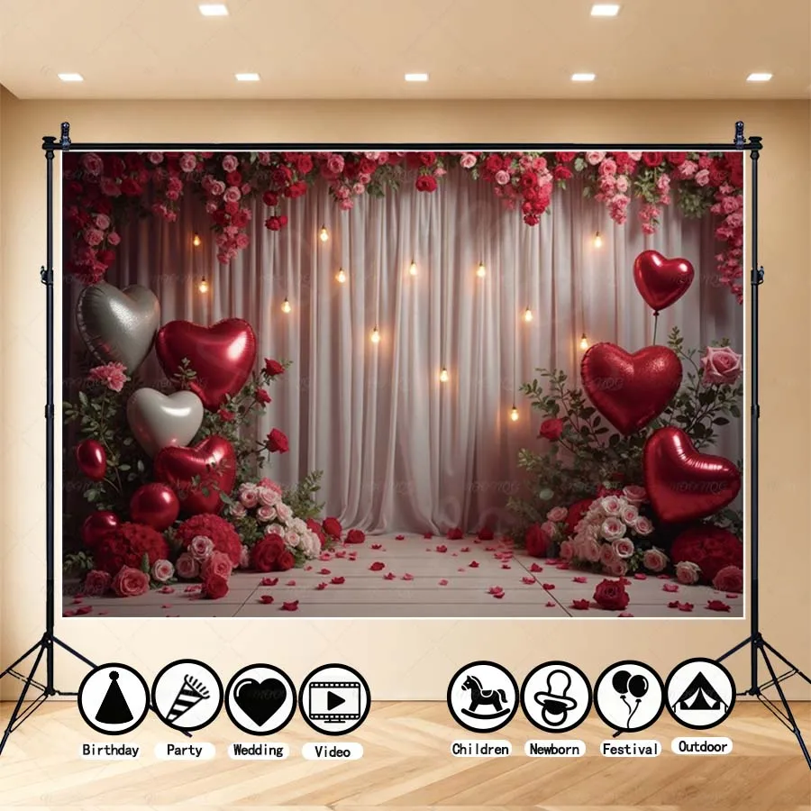 MOON.QG Latar Belakang Foto Hari Valentine Romantis Lampu Peri Boneka Beruang Balon Hati Poster Pernikahan Latar Belakang 14 Februari