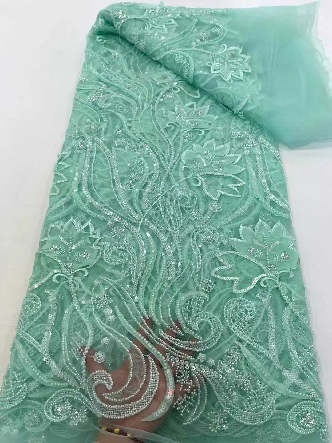 

Роскошная французская кружевная ткань с блестками, 2024, высокое качество, нигерийская африканская кружевная ткань с бисером, женские свадебные платья XC70HB-27