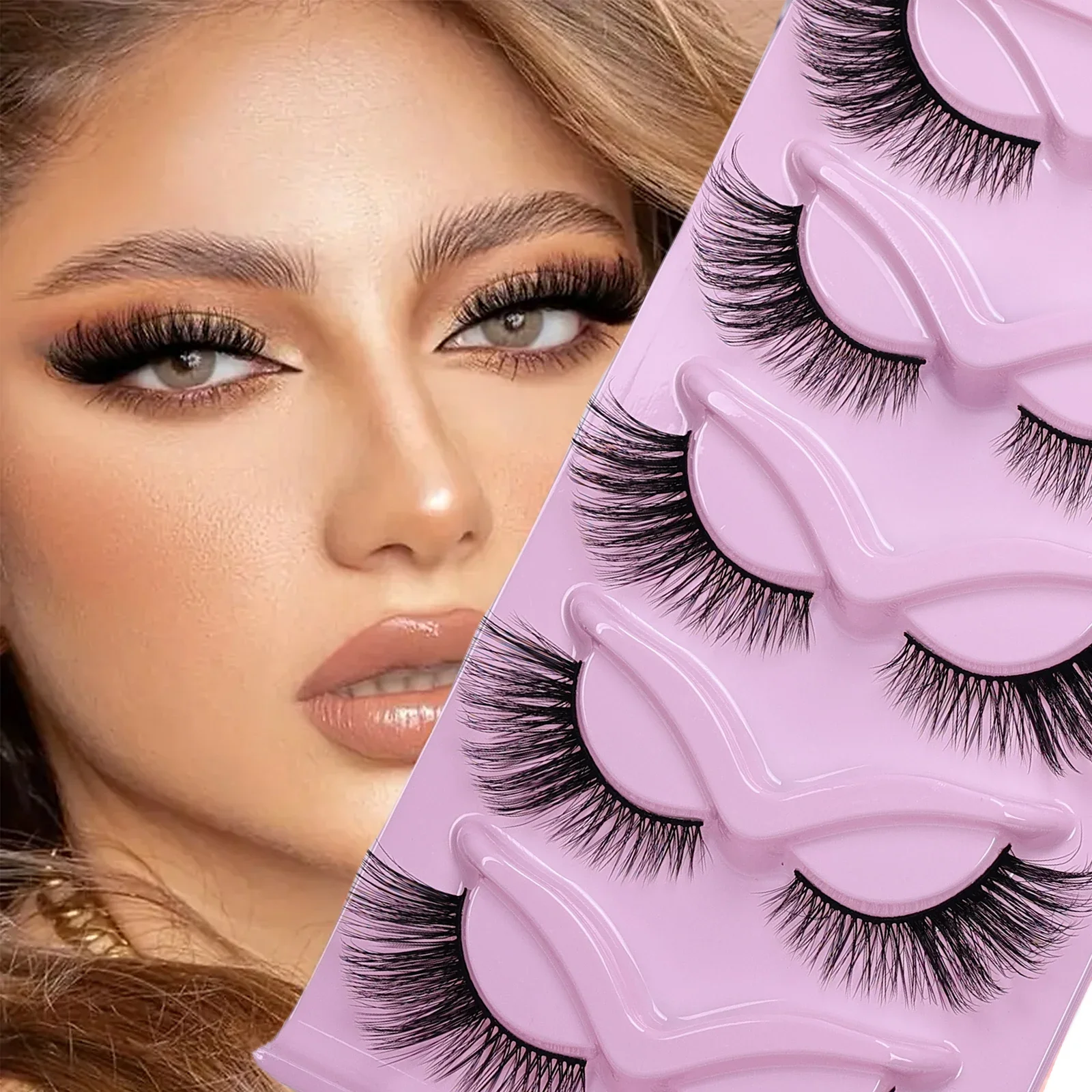 5Pairs of Cat False Eyelashes, Thick False Eyelashes, Fluffy Cat Eye Eyelashes, Extended False Eyelashes