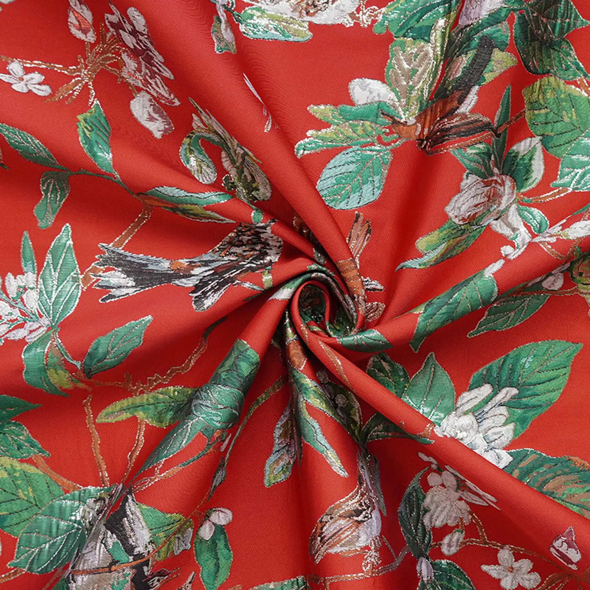 

Gold Silk Embossed Floral and Bird Yarn Dyed Jacquard Fabric Chinese Style Cheongsam Dress Jacket Decorative Sewing Fabric