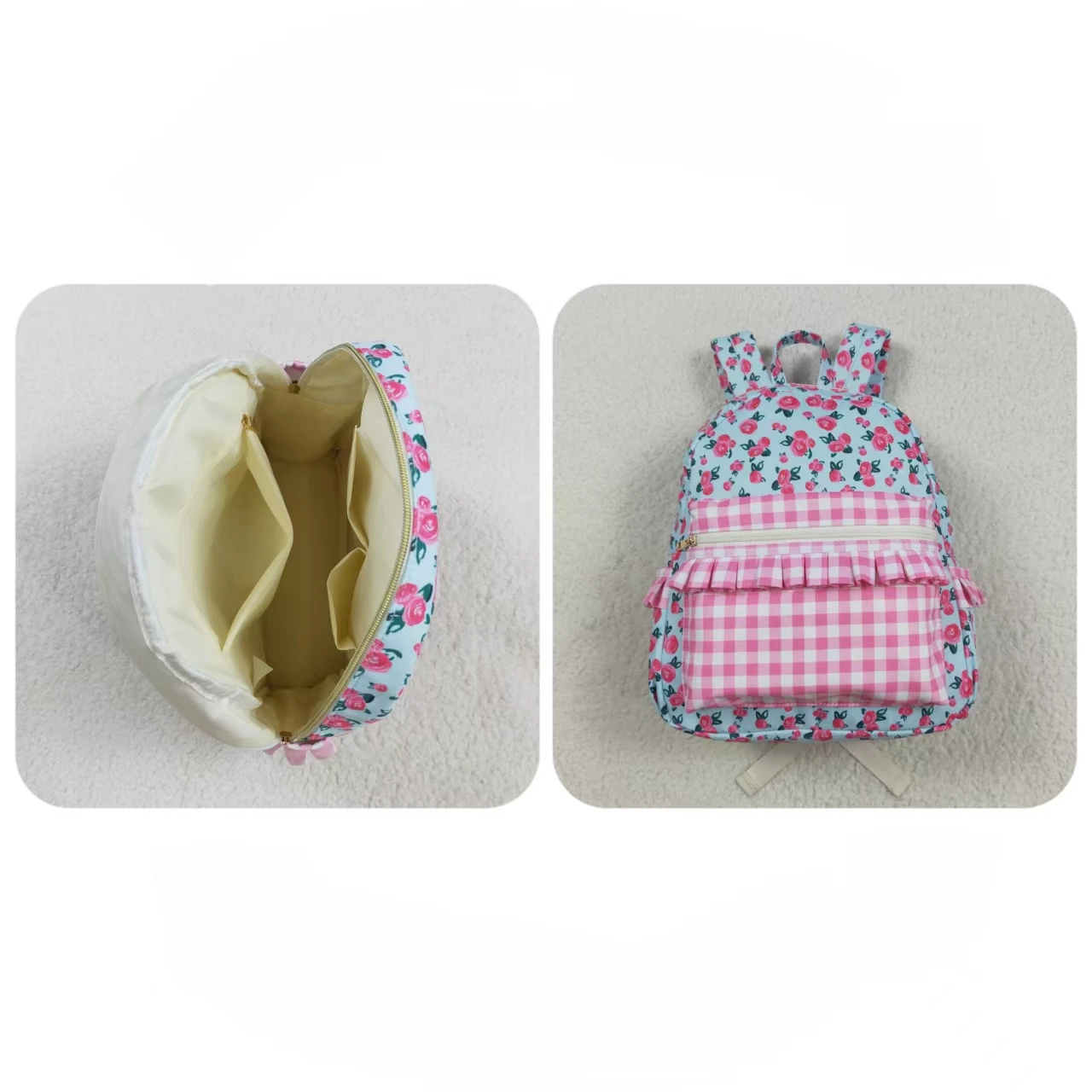 

Wholesale Baby Girl Backpack Daypack Toddler Children Pink Plaid Floral Outdoor Portable Kids Girls School Zipper Ruffle Bag
