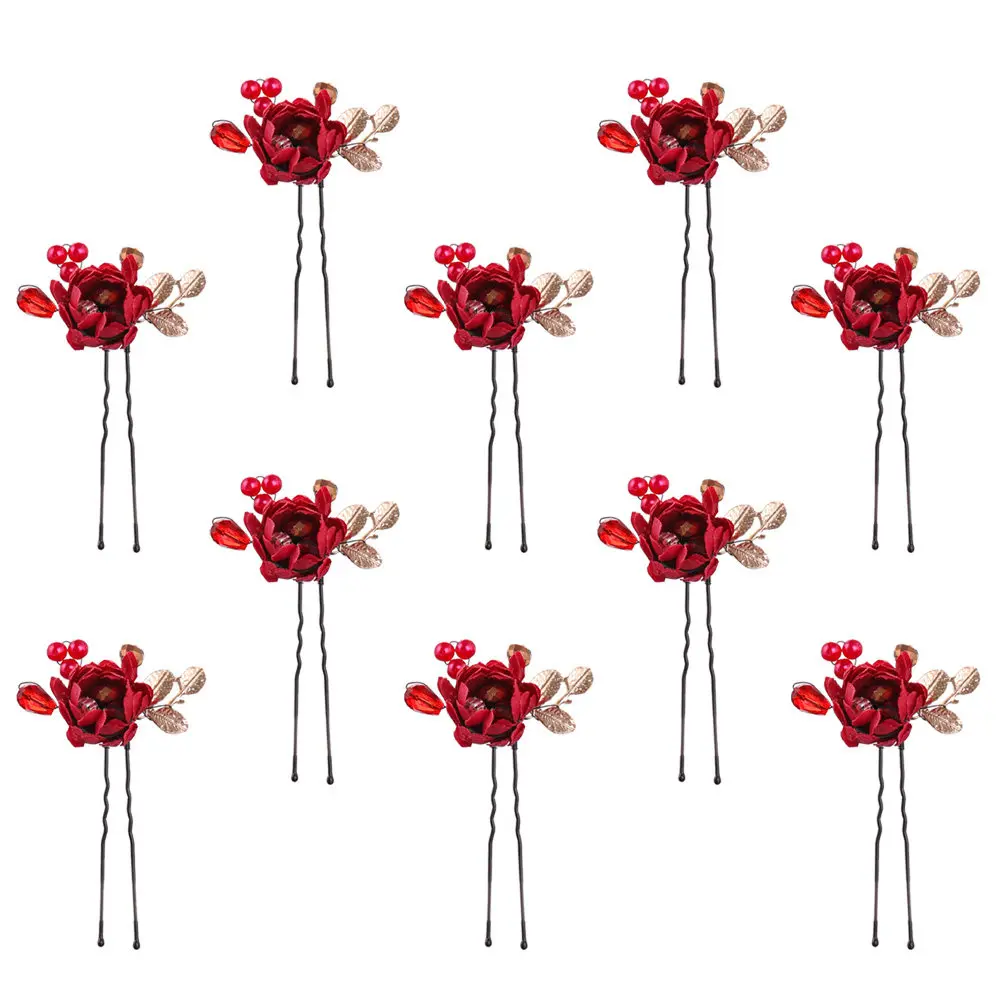 

10 шт. цветочные заколки для волос, элегантные свадебные аксессуары для невесты, женщин и девушек, блестящие заколки с бисером в виде цветов для свадьбы и дня рождения