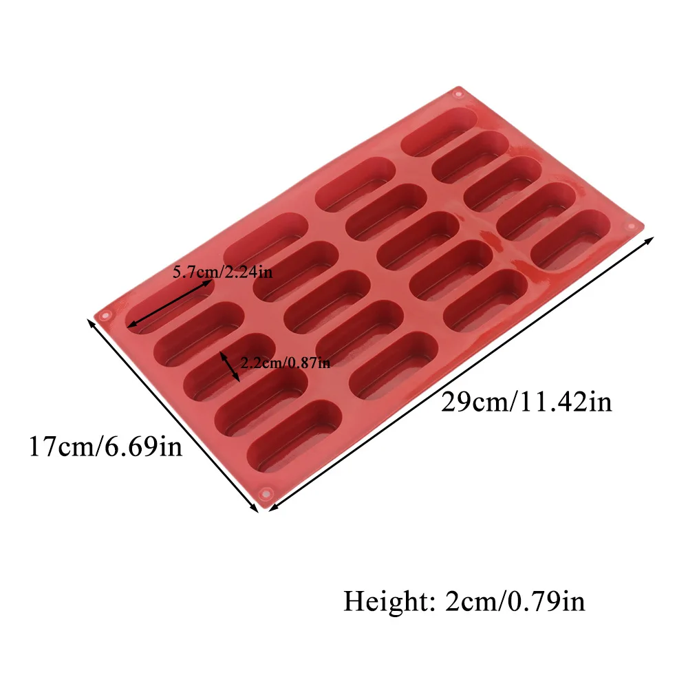 20 Hole Silicone Concave Convex Elliptical Long Strip Chocolate Mold Food Grade Mousse French Dessert Handmade Soap Cake Mold