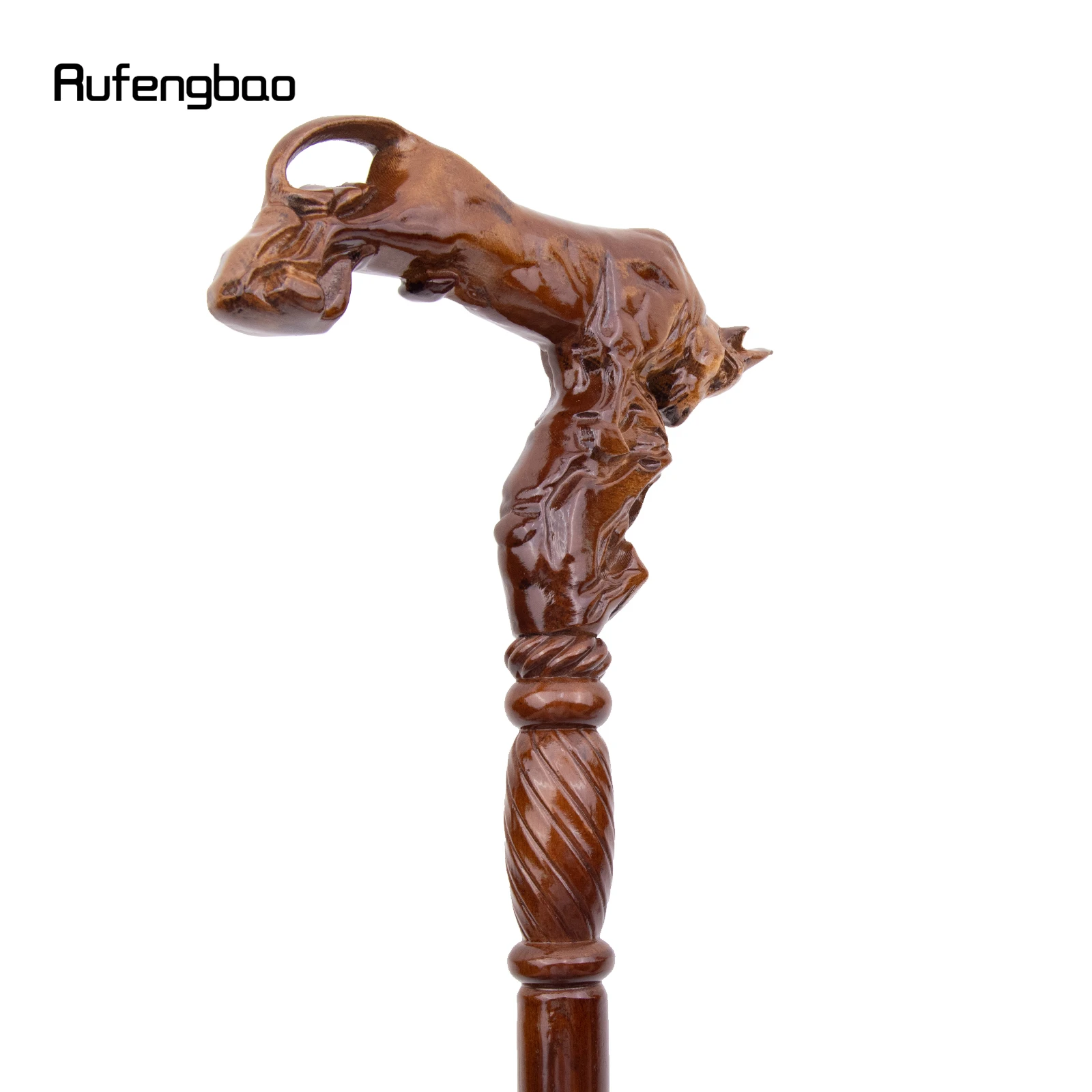 Fighting Bull Brown Wooden Fashion Stick Decorative Vampire Cospaly Party Wood Walking Cane Halloween Mace Wand Crosier 96cm