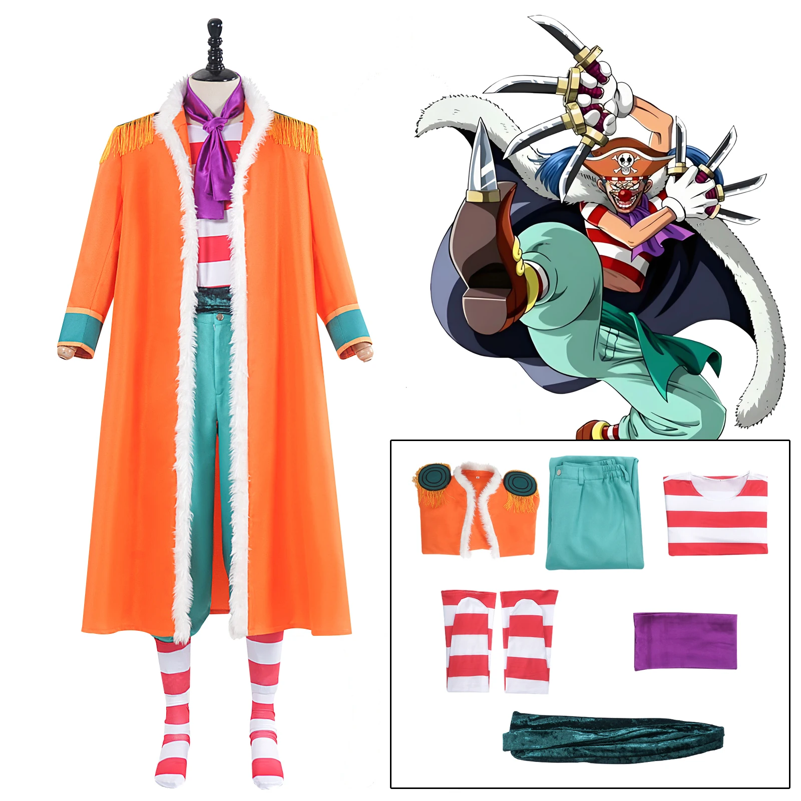 

Buggy Cosplay Costumes Clown Uniform One Anime Piece Role Play Outfit Halloween Carnival Dressing For Men