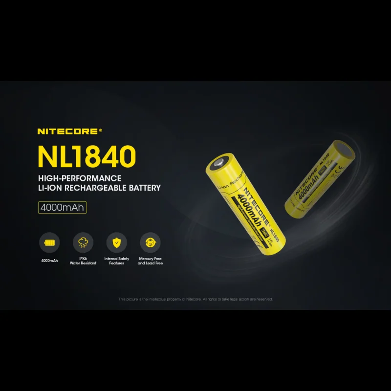 Nitecore NL1840 rechargeable battery 18650 3.6V Li-ion 4000mAh Output 5A Battery