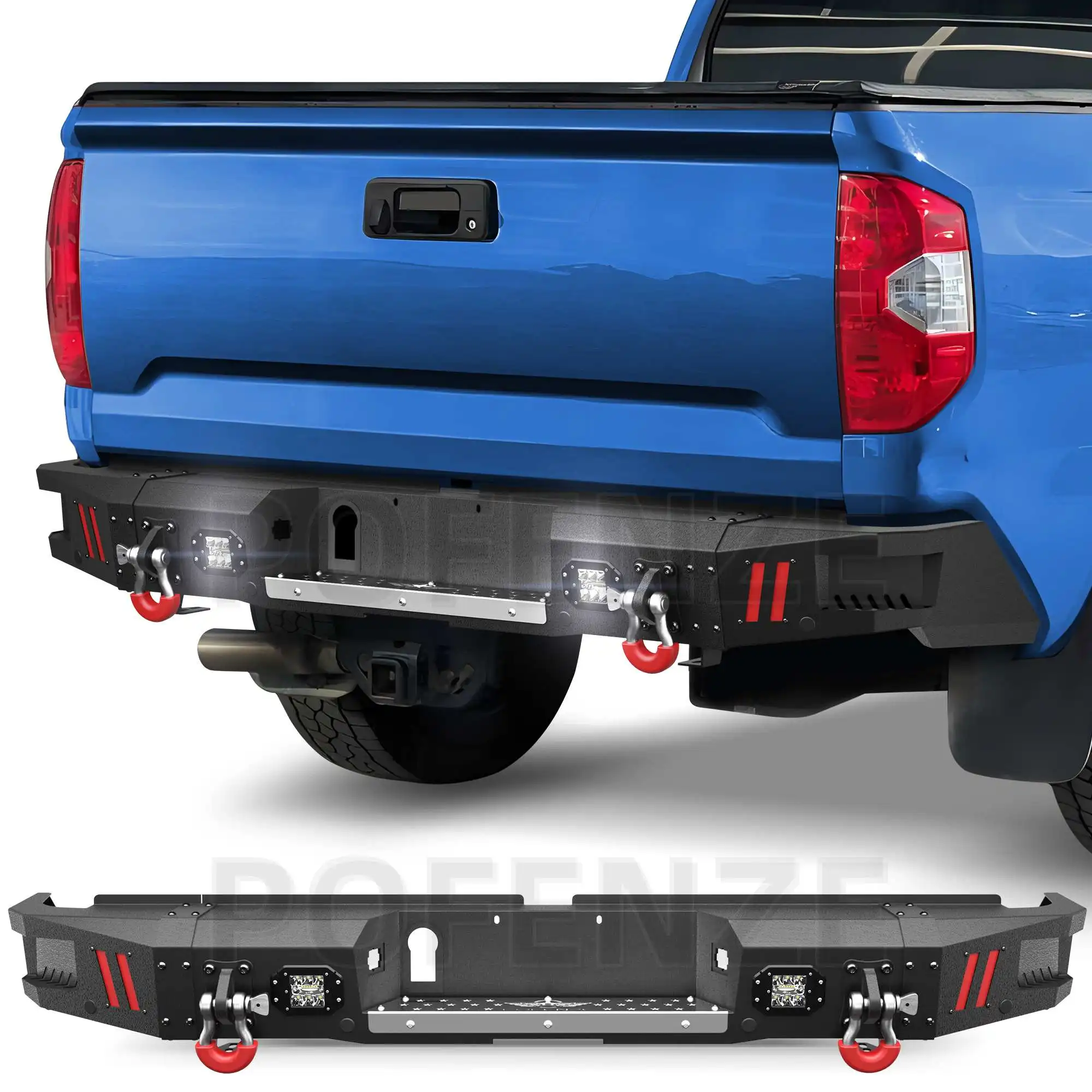 

Tundra Rear Bumper for 2014-2021 Tundra, Textured Black Bumper with LED Lights, D-Rings and Sensor Holes
