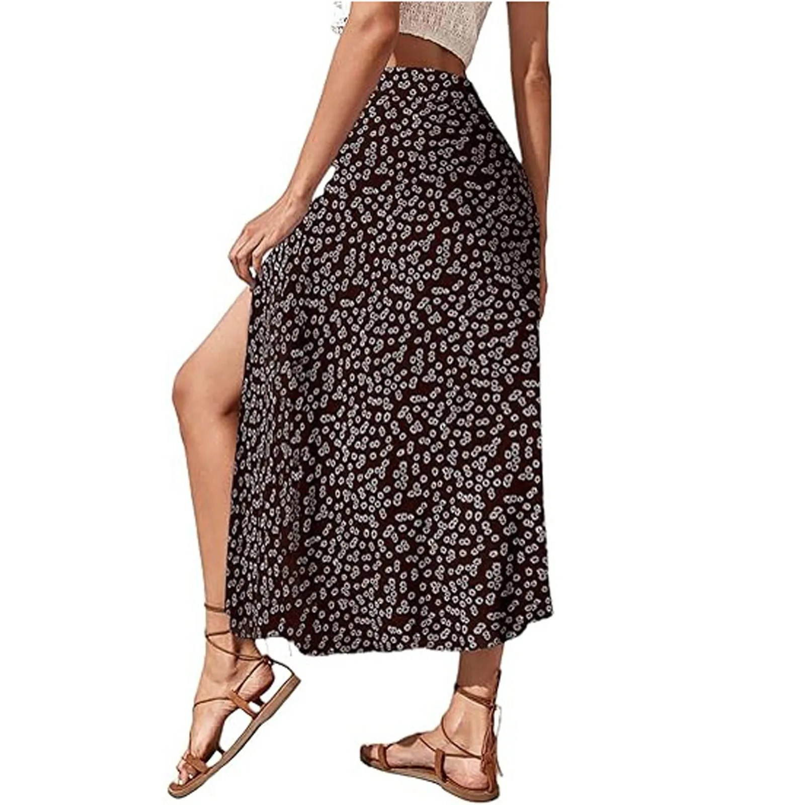 Ladies Floral Half Split Hip Wrap Skirt A-Line Mid-Waist Loose MIDI Skirt Summer And Autumn Fashion Trend Casual Skirt