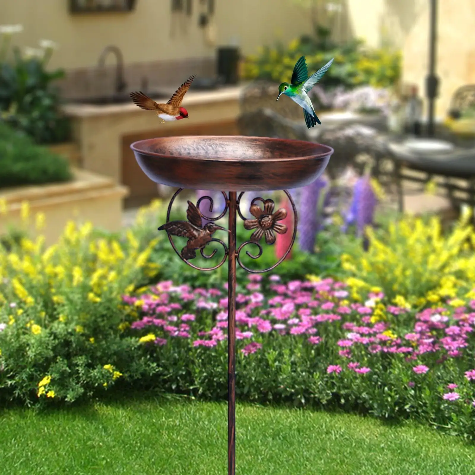 

Standing Bird Bath Bowl,Water Bowl Gift with Stake Bird Feeder Tray for Railing Porch Wildbird Drinking Courtyard Backyard