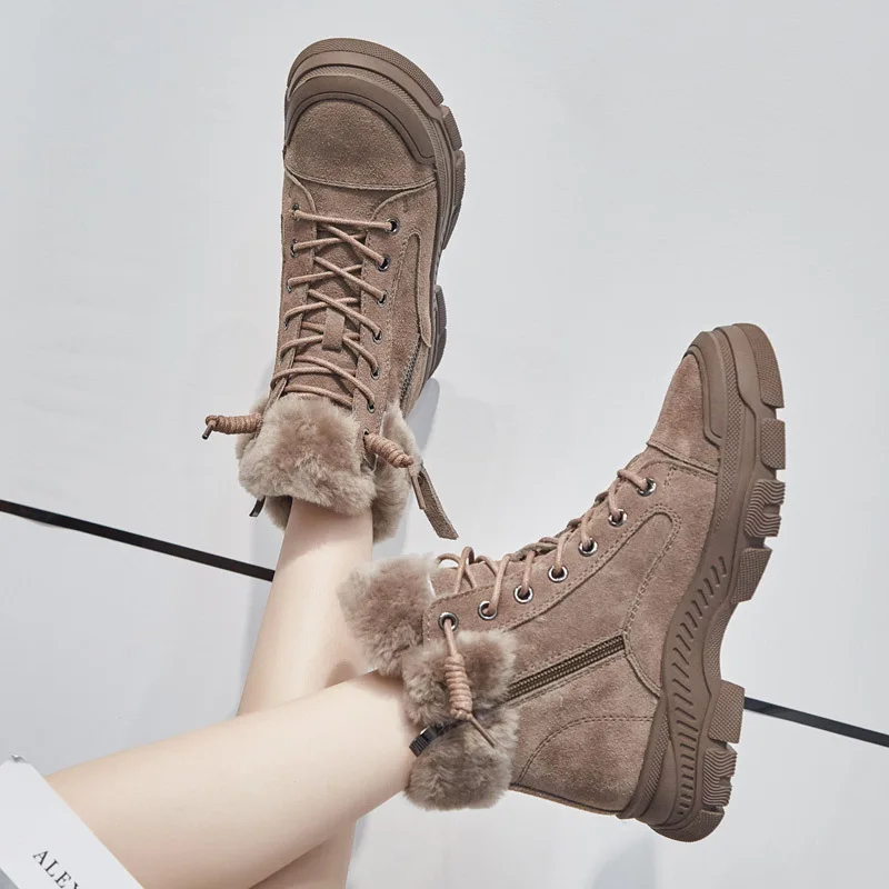 GKTINOO 2024 Winter Shoes Women Snow Boots Thick Sole Warm Plush Winter Shoes Genuine Leather Suede Women Ankle Boots Sneakers