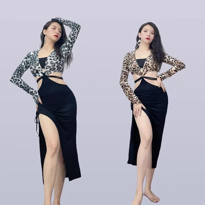 Trajes de dança do ventre swegal personalizados, roupa de prática com estampa de leopardo, vestido modal versátil, roupas de dança oriental