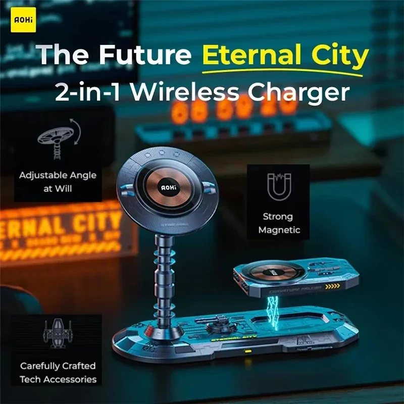 Aohi Future Eternal City Wireless Charger Wireless Power Bank Fast Chargers Cyberpunk Magnetic Mechanical Stand DIY Assembled