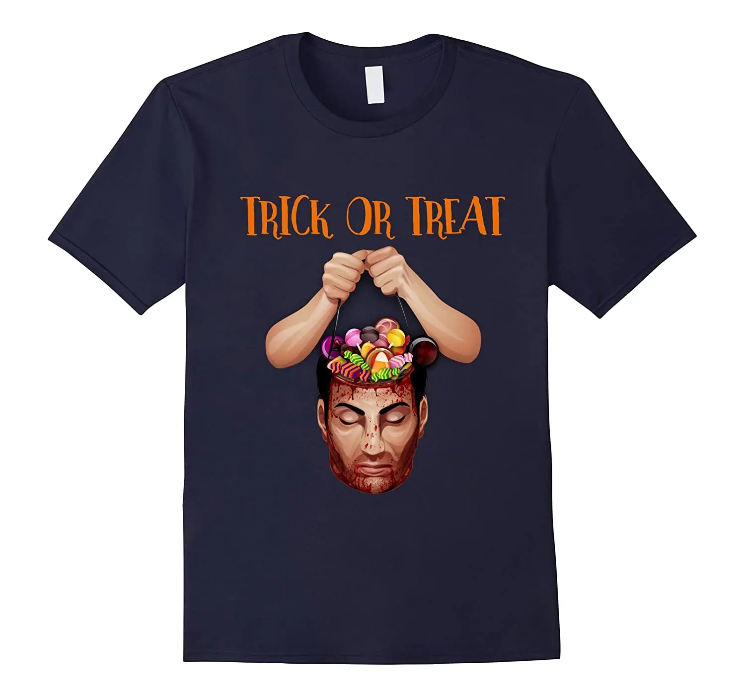 Trick or Treat Scary Halloween Human Head T-Shirt. Summer Cotton Short Sleeve O-Neck Mens T Shirt New S-3XL