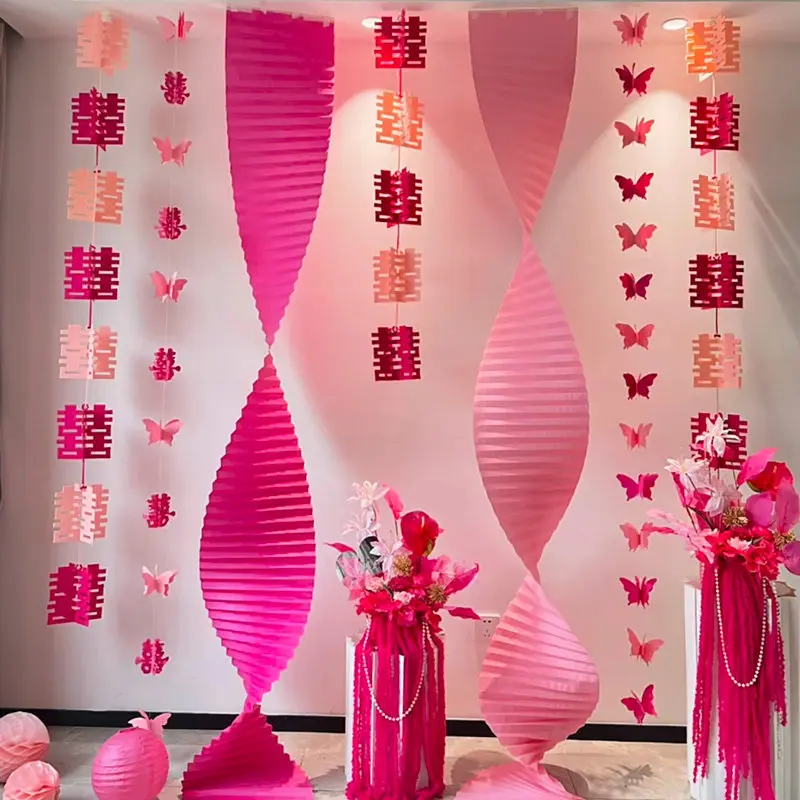 Wedding Long Strip Wedding Letter Sticker Curtain Pendant 3D Three Dimensional Butterfly Pulling Flower Set