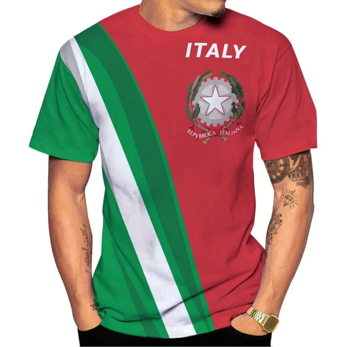 Italy Flag Printed Men\'s T Shirt Summer O-Neck Loose Short Sleeve Oversized Tee Shirt Casual Streetwear Harajaku Men Clothing