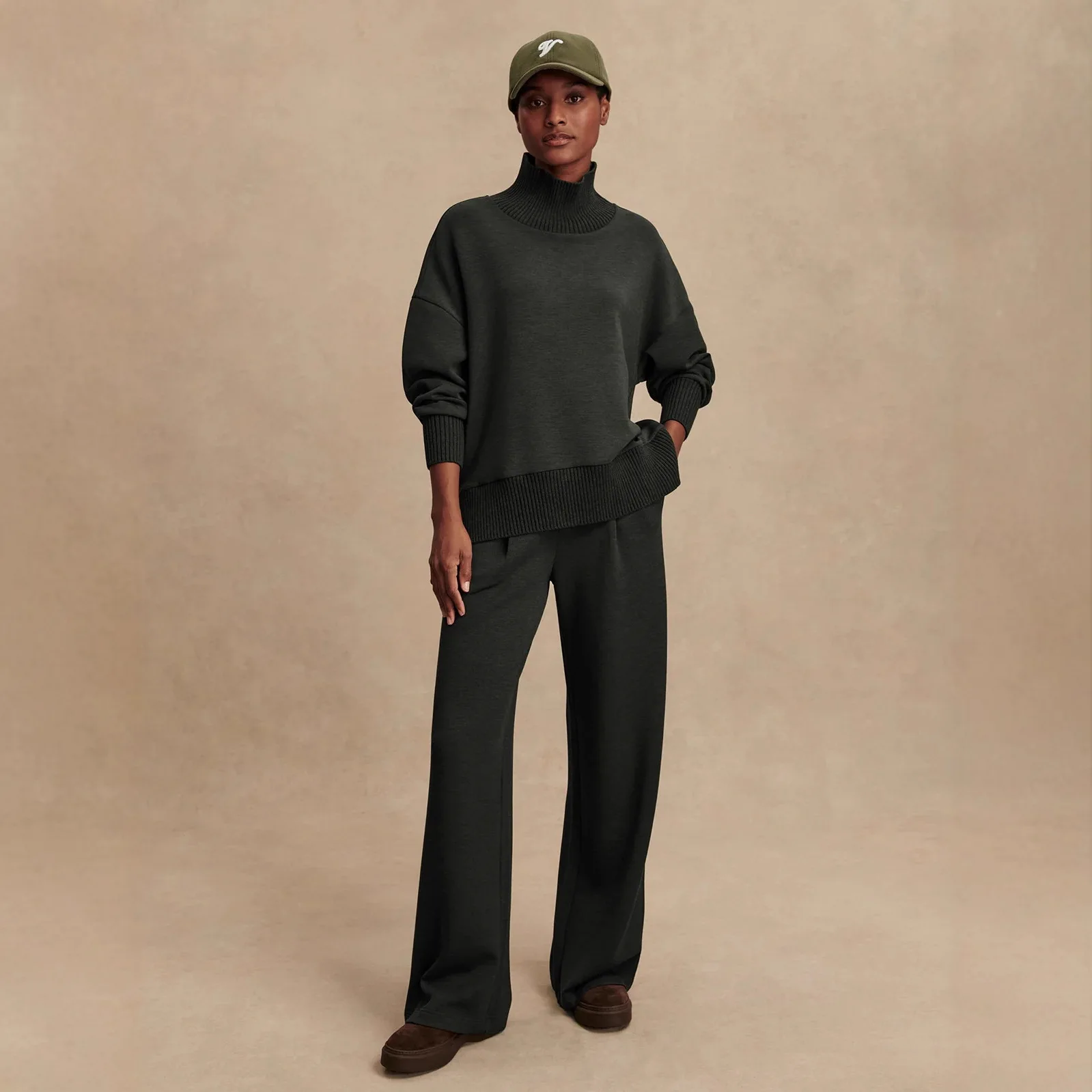 Women's Multi-Color Knit Sweatshirt & Wide Leg Pants 2 Piece Set Casual Minimalist Daily Outfits 2026