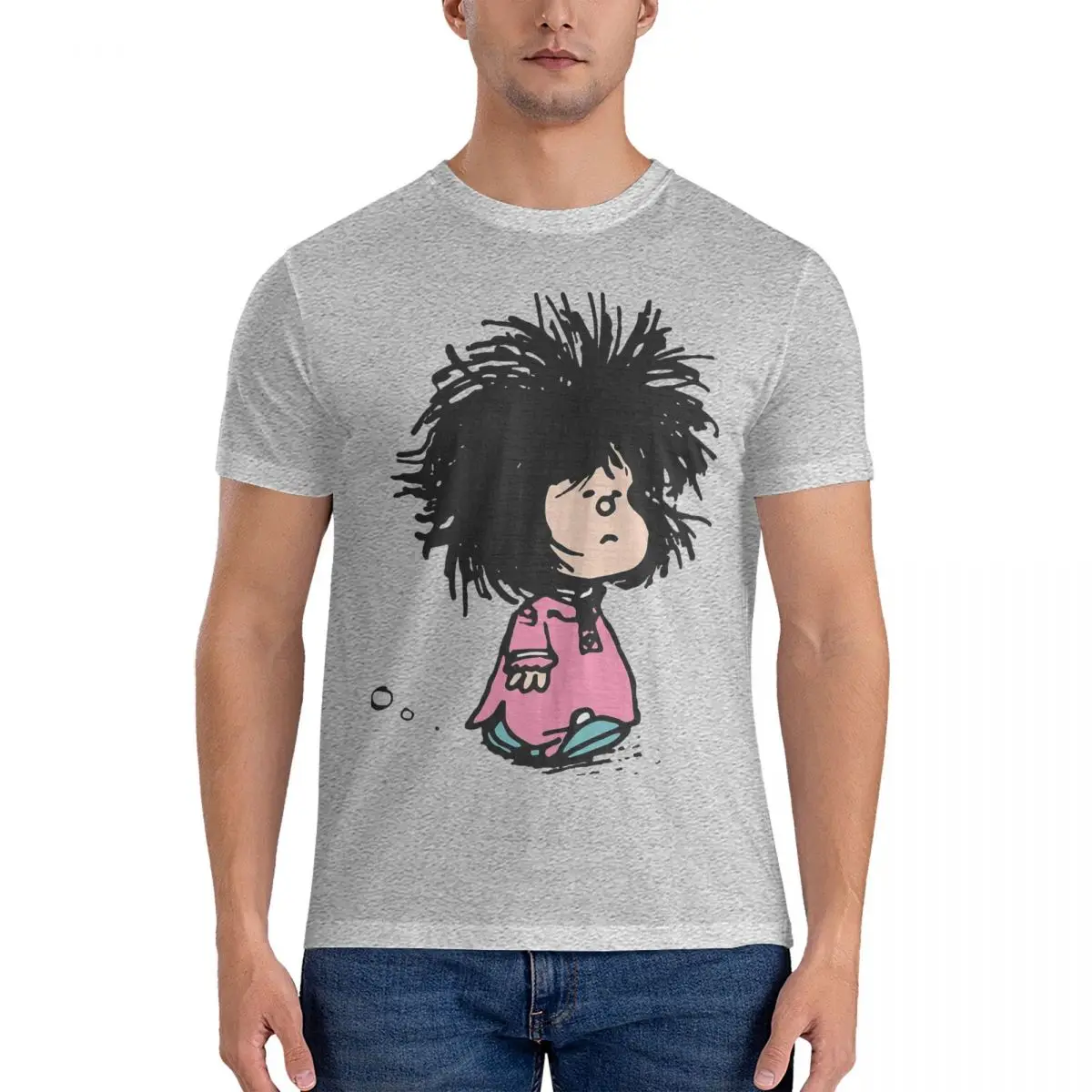 Novelty Cartoon Essential T-Shirt Men Crew Neck Cotton T Shirt M-Mafalda Short Sleeve Tee Shirt Gift Idea Clothing