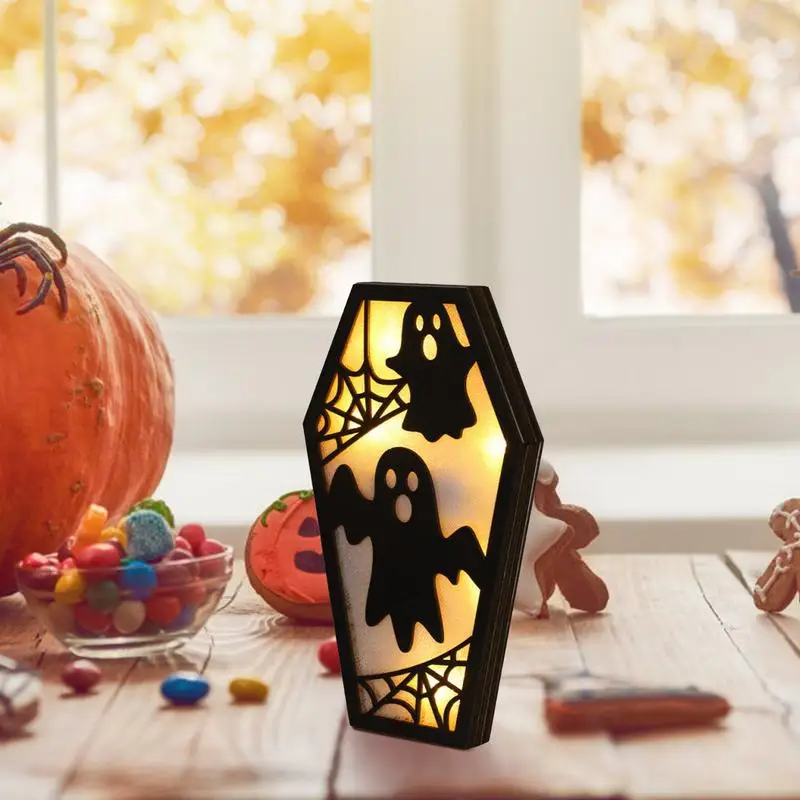 Halloween Desk Lights Lanterns Ghost Bat Nightlights Coffin Shape Halloween Night Light Parties Home Indoor Decoration Supplies