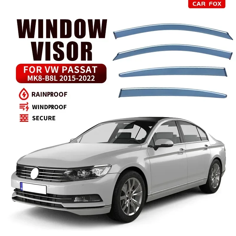 For VW Passat 2006-Accessories Stainless Steel Bright Strip Wind Deflectors Visors Rain Guard Door Visor Vent Shades Ventvisor