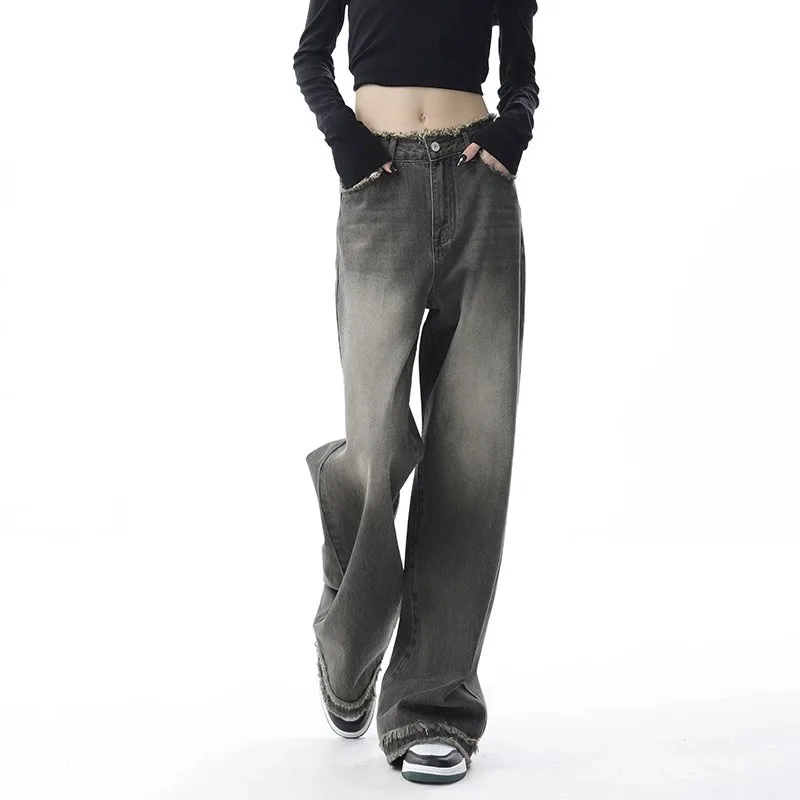 

Aesthetic Vintage Baggy Wide-leg Women's Jeans High-waisted Streetwear Pants 2023 Fall Sexy Denim Trousers