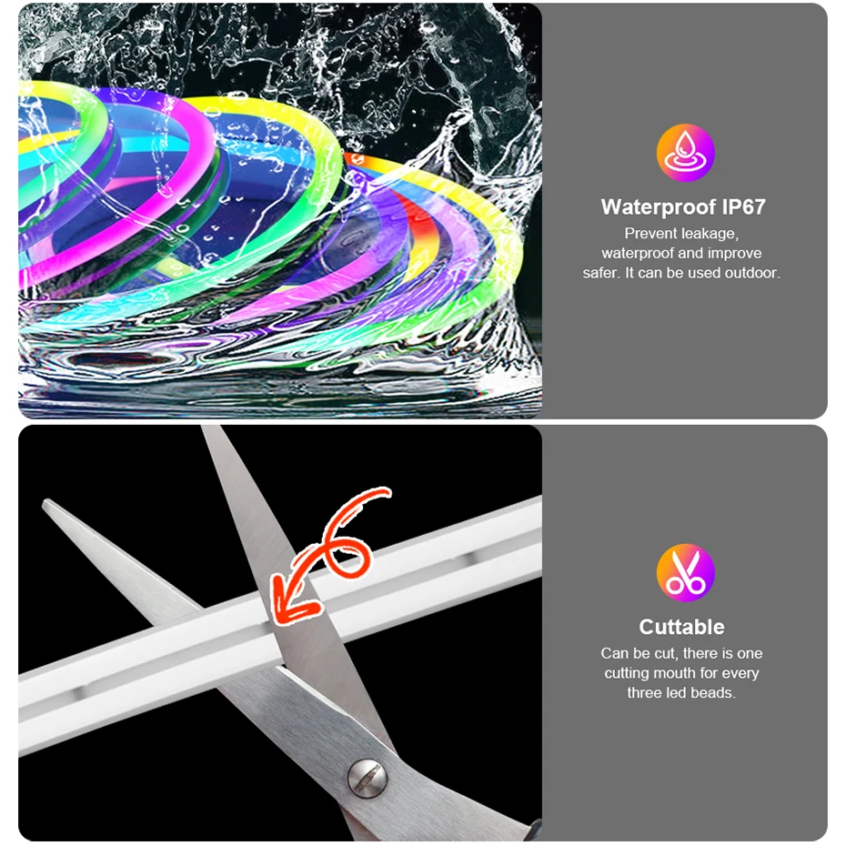 DC12V Smart RGBIC LED Neon Light Strip 96LEDs/m IP67 Waterproof WiFi Flexible Neon Led Tape RGB Chasing Effect Lights for Home