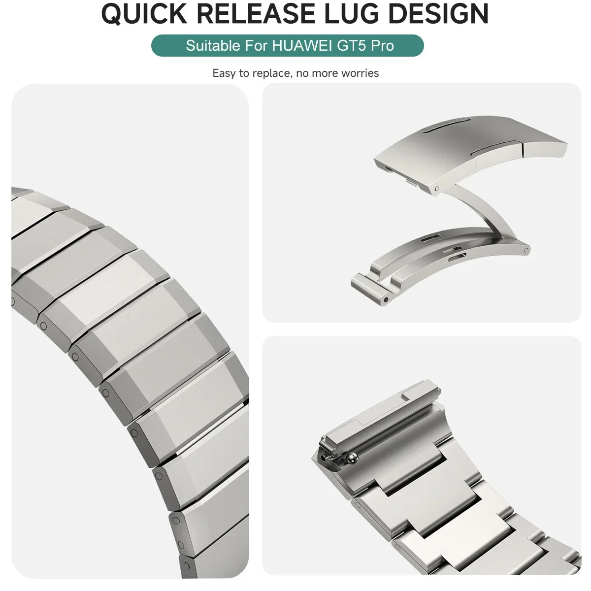 حزام تيتانيوم فاخر أصلي جديد بدون فجوات لساعة هواوي GT 5 Pro سوار معدني لساعة هواوي GT5 Pro حزام متخصص