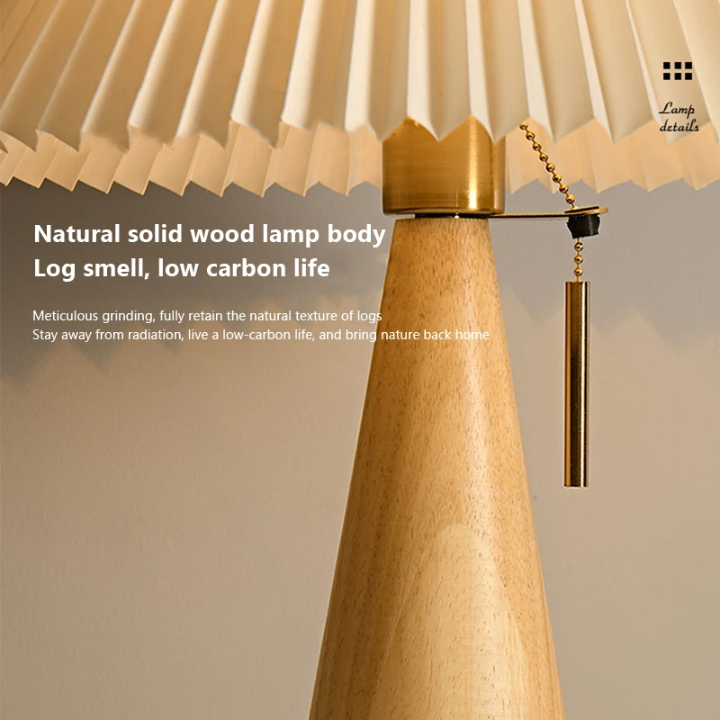 Retro Pleated Table Lamp Nordic Solid Wood Table Lights Study Reading Table Lamps For Bedroom Home Decoration Lighting E27