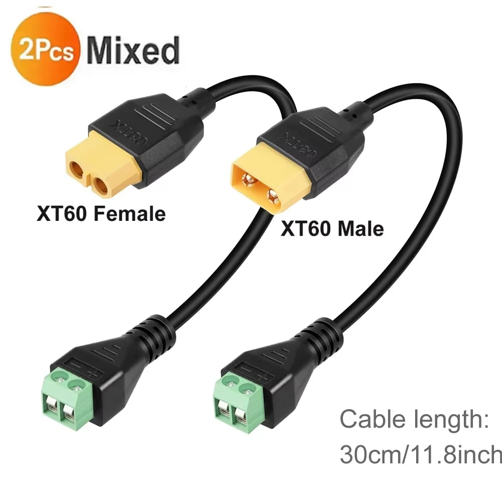 XT60 to 2 Pin Solderless Terminal Adapter XT60 Connectors Terminal Cable, for Solar Panels,Drone, Model Aircraft,Balance Charger