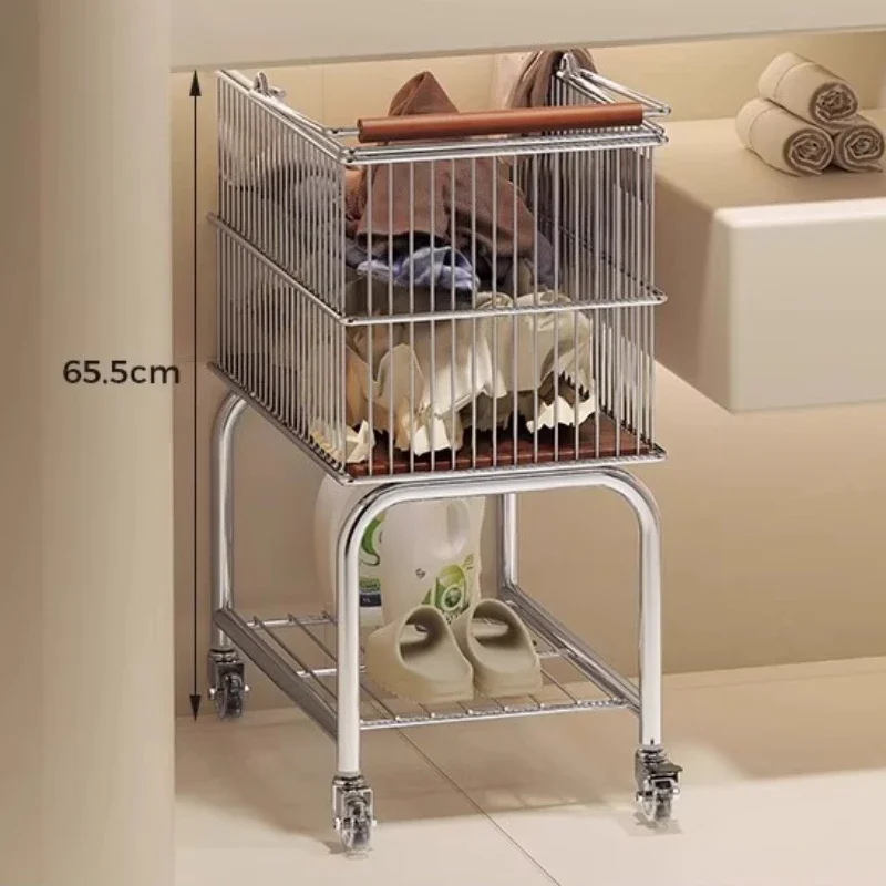 

Collapsible Laundry Hamper – 2-Tier Rolling Cart, Brake Wheels & Foldable Design