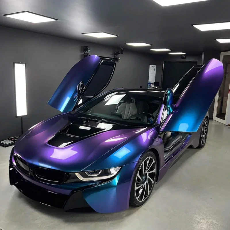

Metallic Chameleon Vinyl Wrap Film Roll Purple Blue Self Adhesive Decal Motorbike Car Wrapping