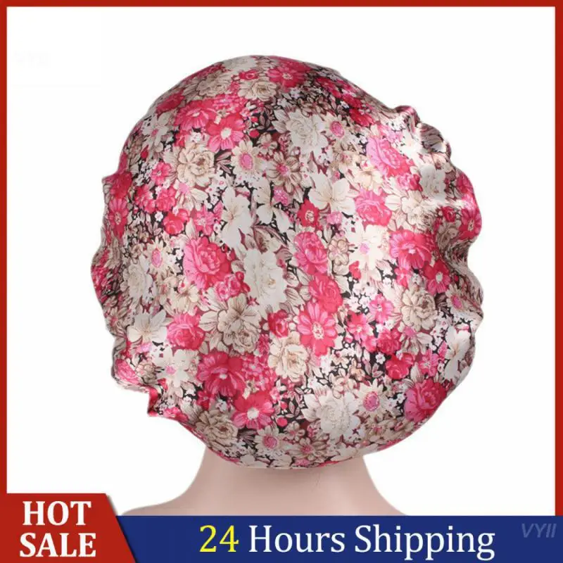 

Satin Ideal For Chemo Patients Salon Bonnet Comfortable Elastic Band Hair Loss Night Hat Floral Print Bonnet Chemo Caps