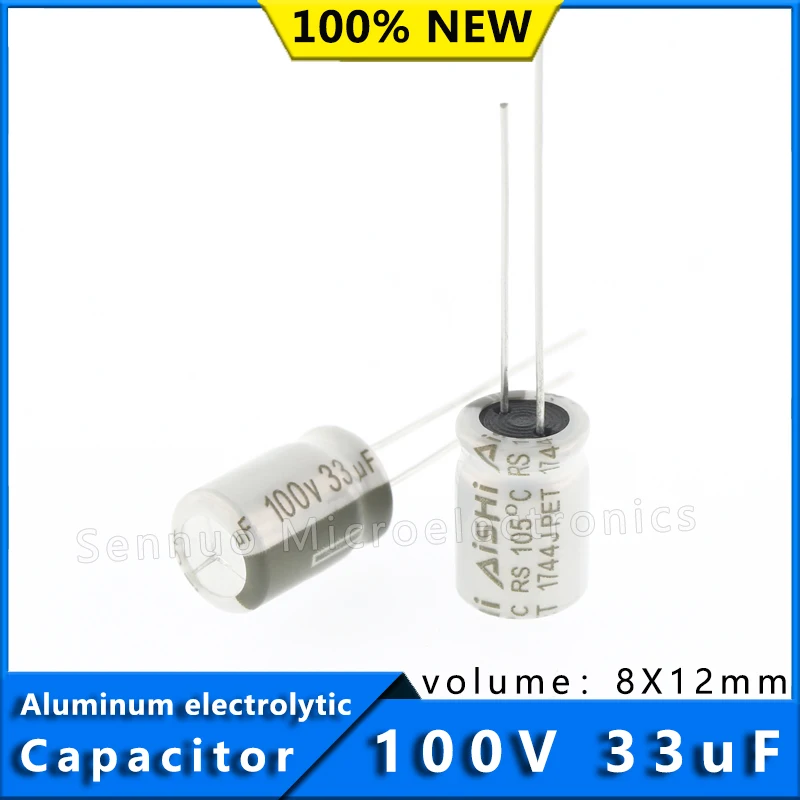 10Pcs New 100V 33UF 8*12 8x12mm Aluminum Electrolytic Capacitors 330uf 100V Electrolytic Capacitors