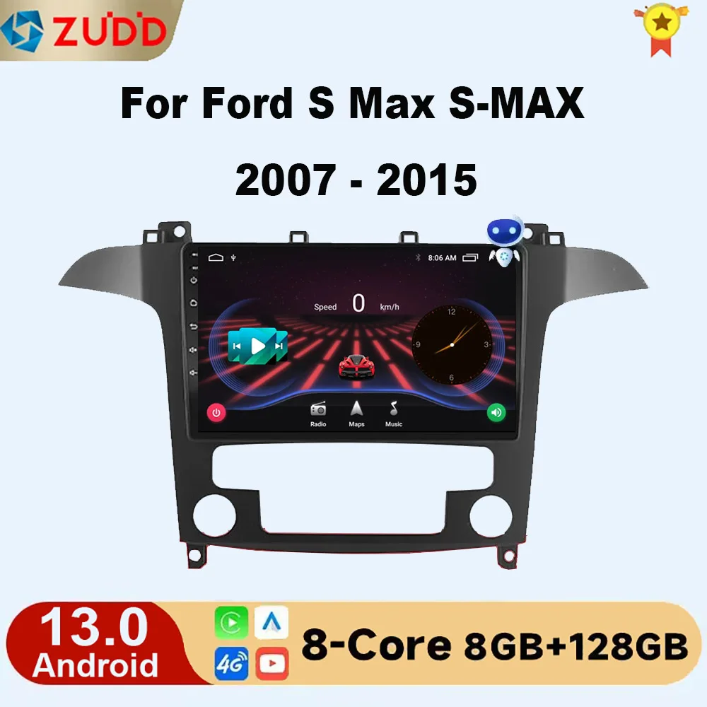 Android 13 Voor Ford S Max S-MAX 2007-2015 Autoradio Multimedia Video Player Navigatie GPS Stereo Auto Android HU Geen 2 Din DVD