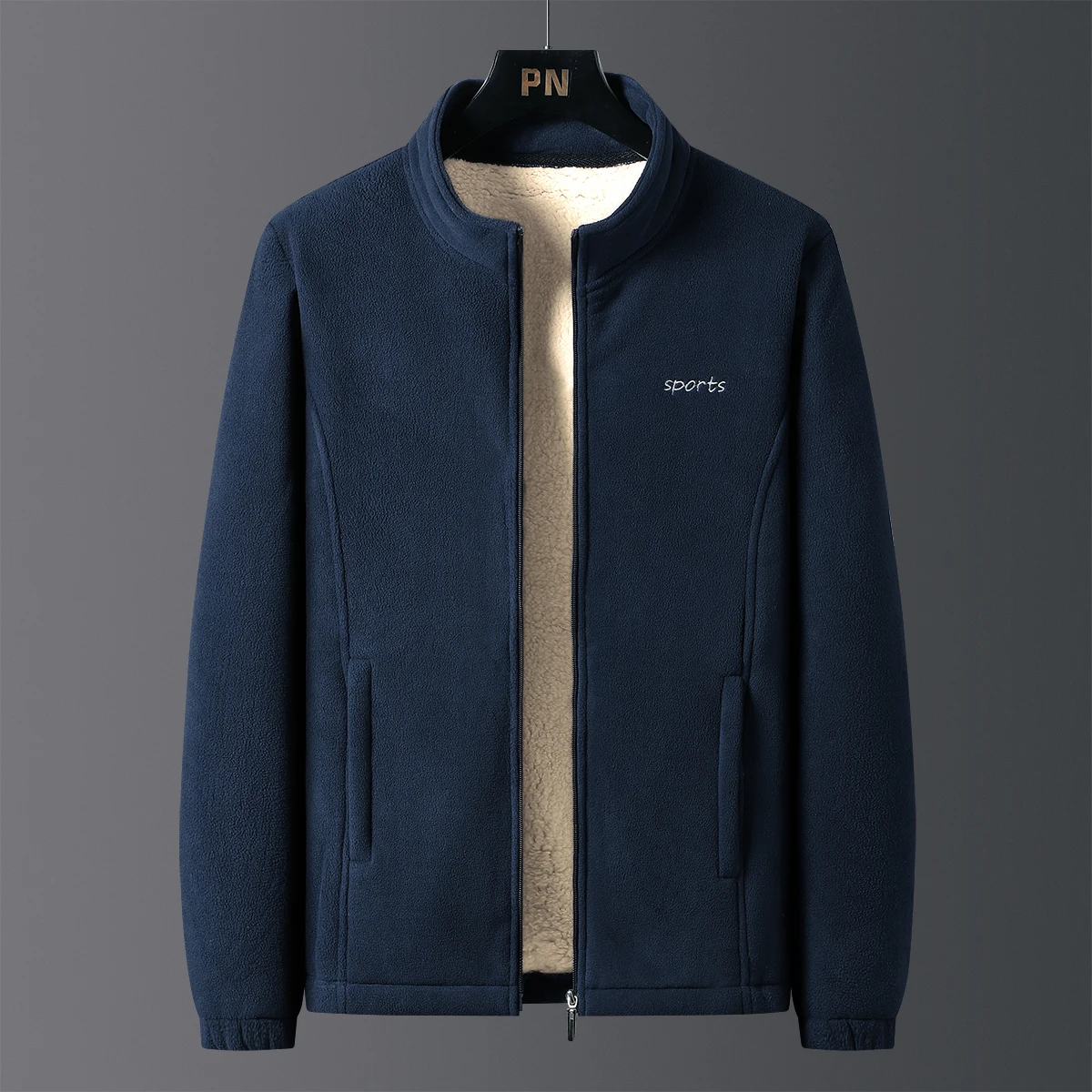 Winter thick fleece lamb wool with fleece jacket men's coat stand collar middle-aged top business casual multi color selection