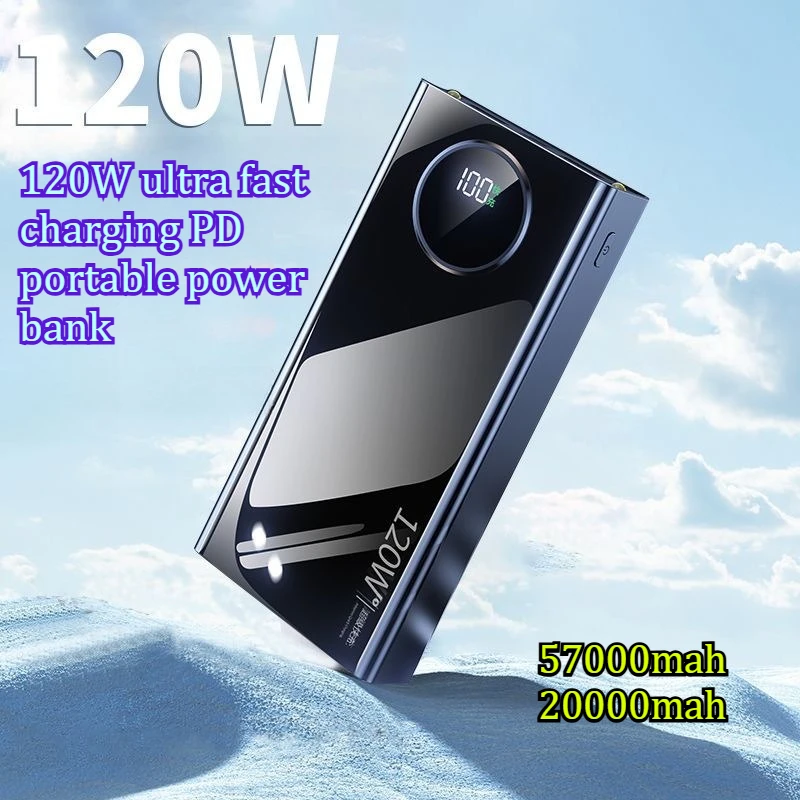 

Портативный внешний аккумулятор большой емкости 57000 мАч (20000 мАч) с супербыстрой зарядкой 120 Вт PD для длительного использования