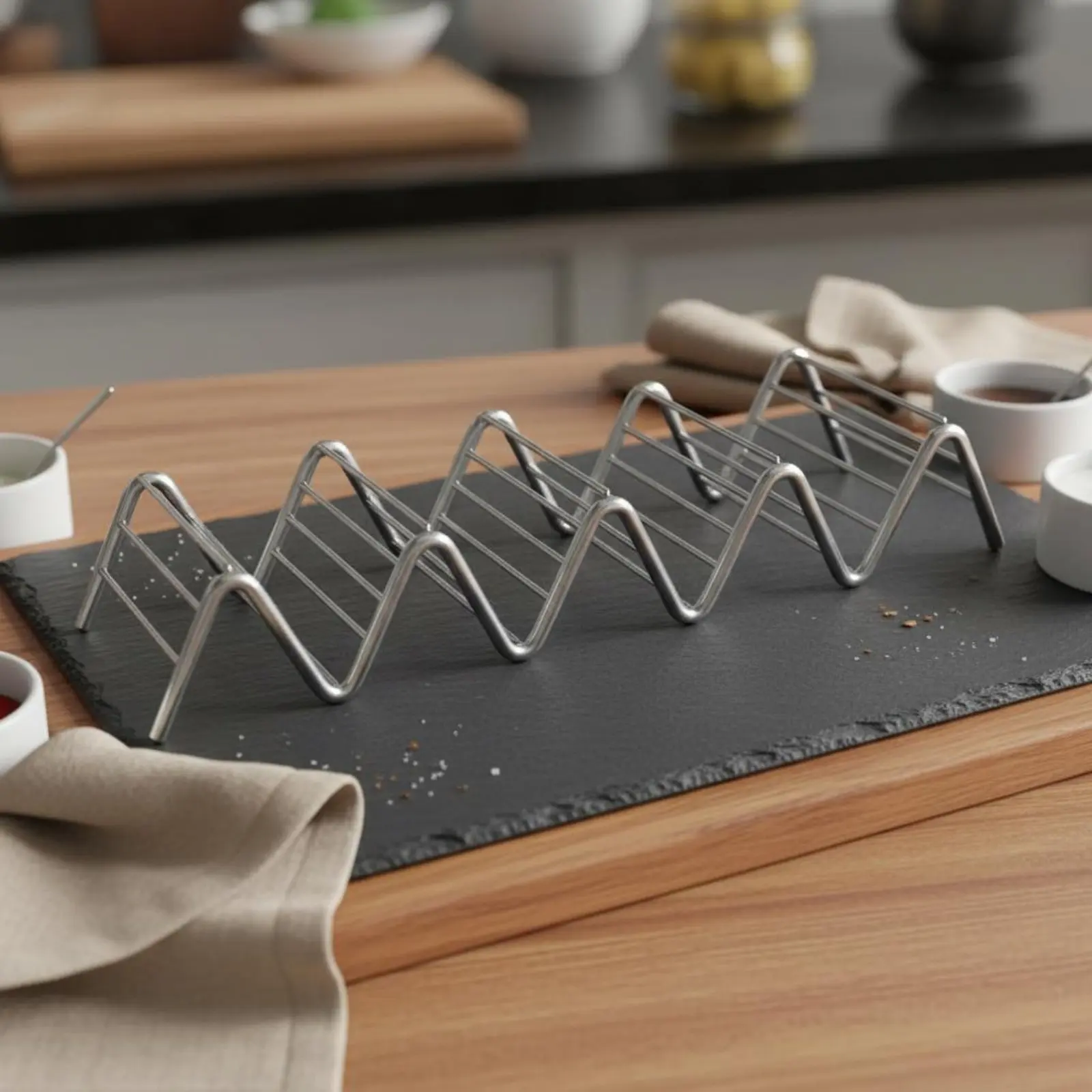 Stainless Steel Taco Shell Basket Heat Resistant Taco Fryer Basket Tortilla Forming Rack Multi-Slot Design Food Service Tool