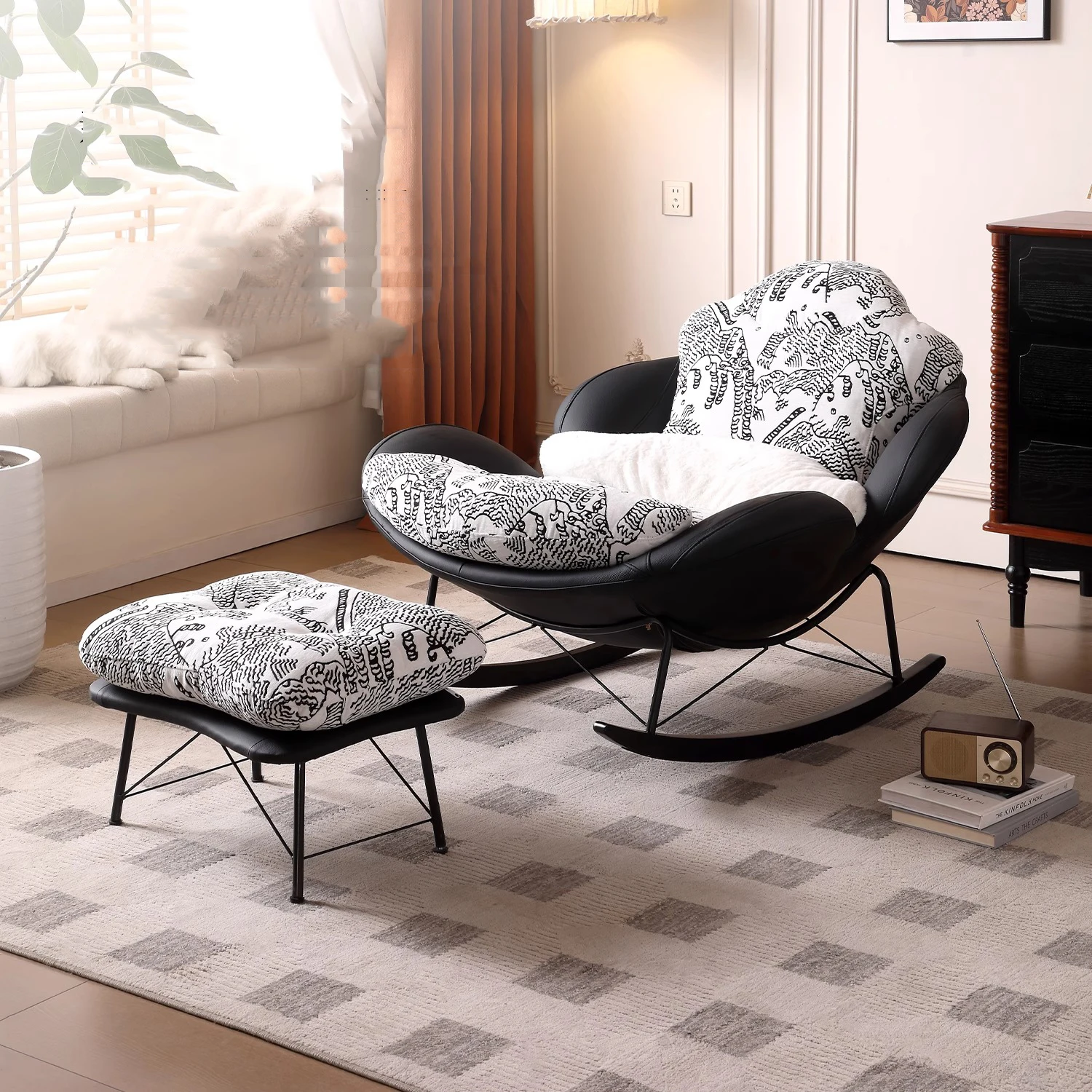 Modern Luxury Living Room Chairs Large Rocking Recliner Chair Bedroom Sofa Single Lazy Metal Leather Frame Adult Relax Furniture