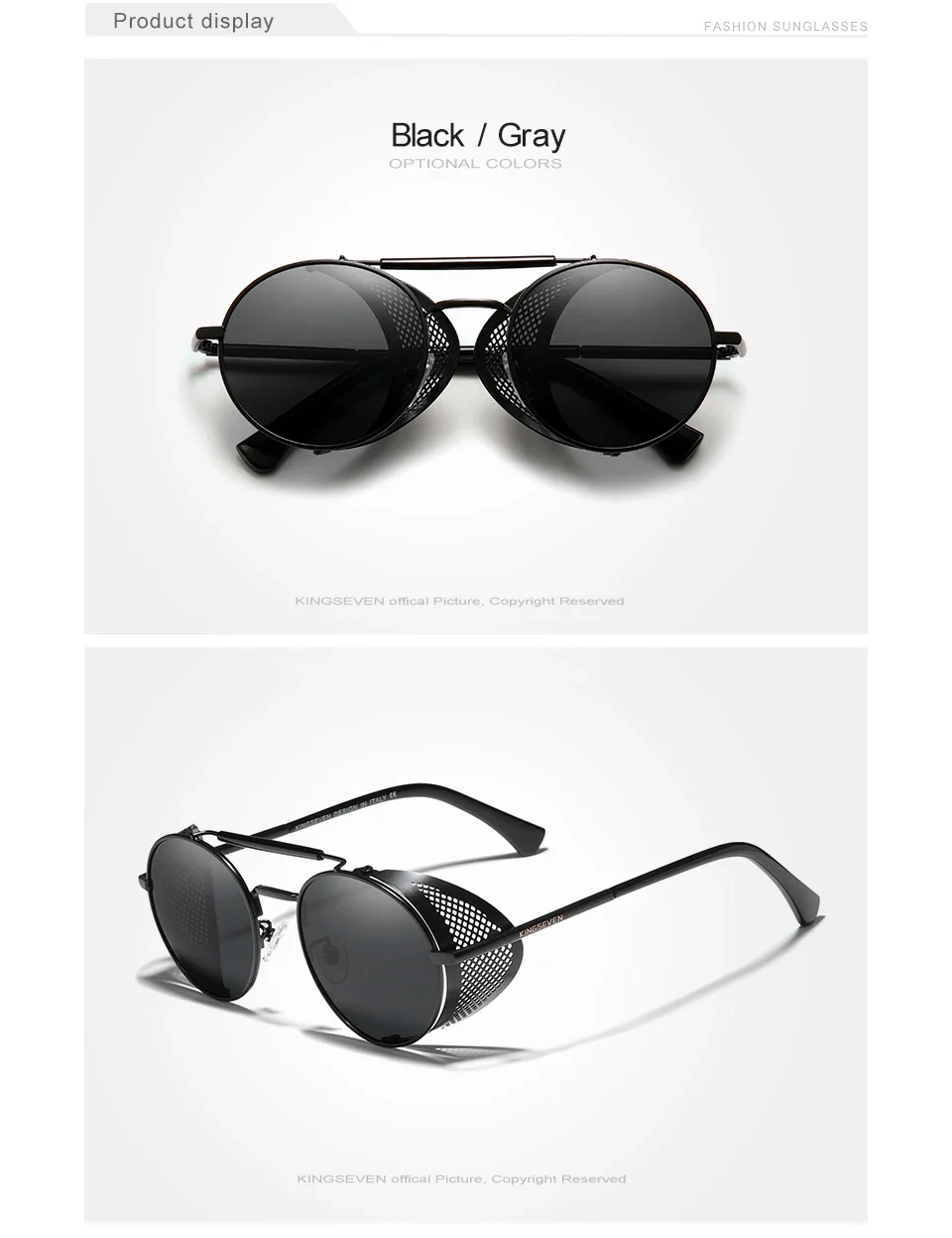KINGSEVEN Mode Steampunk Vintage Sonnenbrille Männer Runde Linse Polarisierte Augenschutz Gläser Fahren männer Brillen – Detail 3