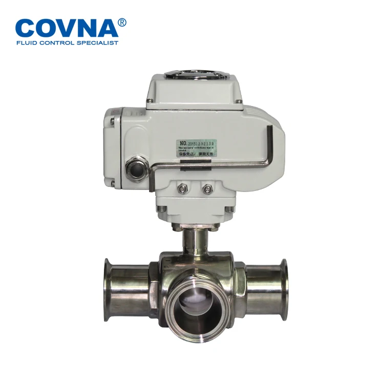 

COVNA Electric Actuated Valves 3 Way Food Grade Sanitary Stainless Steel Motorized Ball Valve