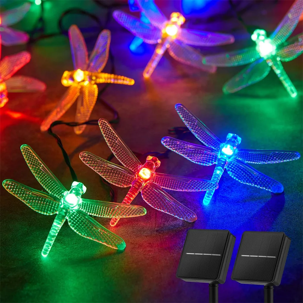 Dragonfly Solar String Lights Outdoor Waterproof Solar Powered Fairy Lights, 8 modalità luci Decorative per Patio Garden Yard 421