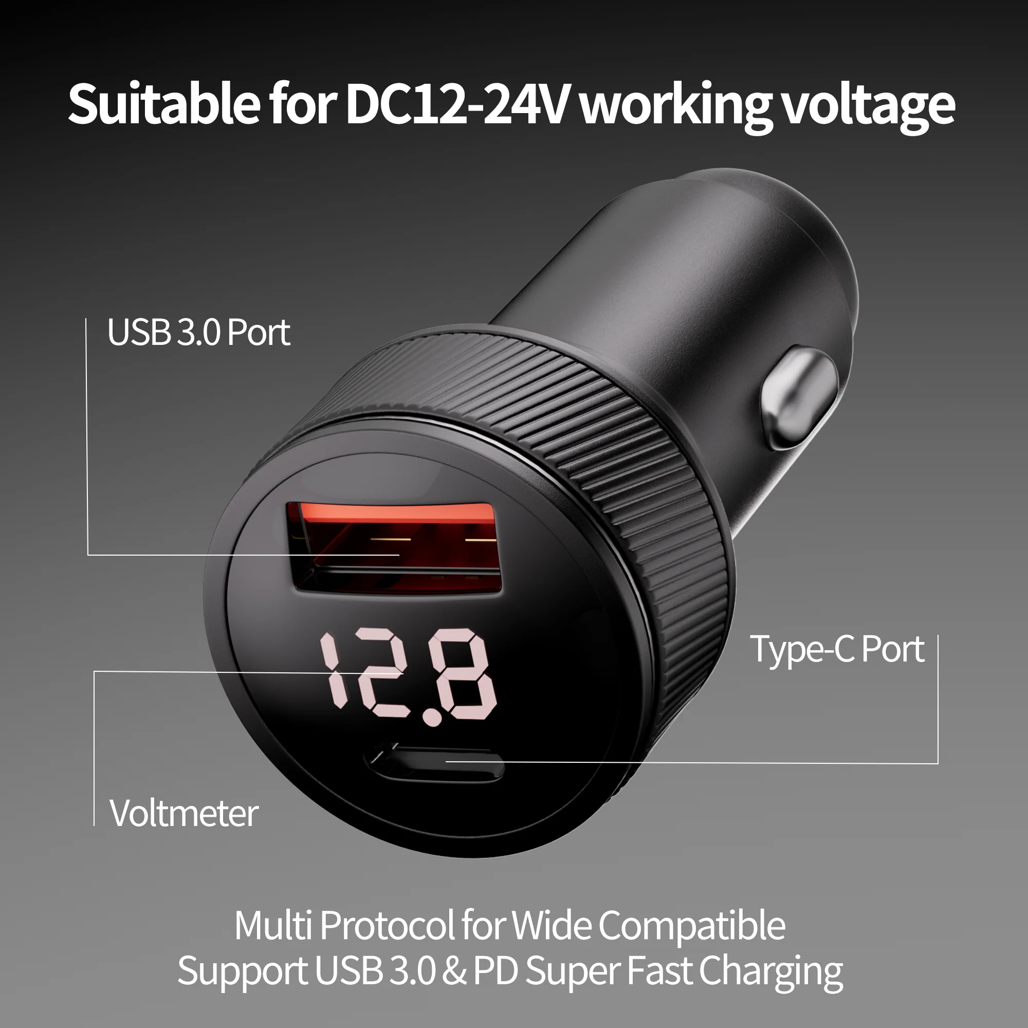 For Starlink Mini Power Cable 10FT 3M 12V-24V Cigarrete Lighter Adapter to DC Power Cable with USB Type-C Port and Voltmeter