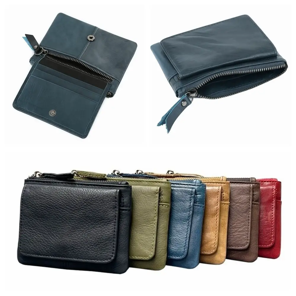 

Portable Solid Color Real Leather Coin Purse Minimalist Multi Card Slot Short Wallet Small Multi-functional Card Holder Storage