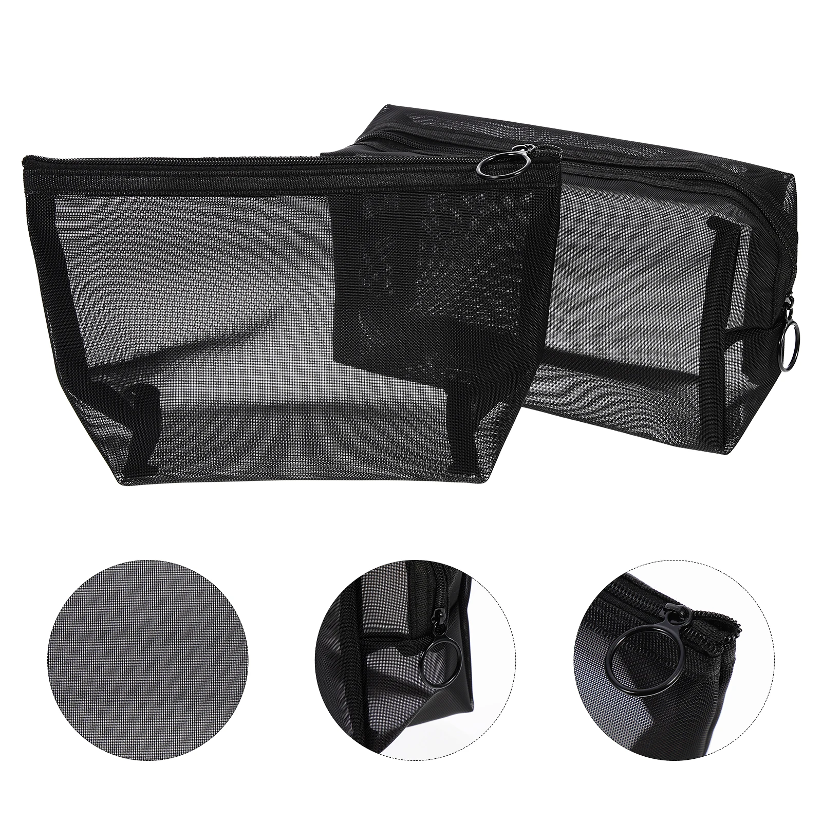 

2Pcs Black Mesh Storage Bag Large Capacity Toiletry Organizer Travel Accessories Durable Pouch Makeup Brush Holder