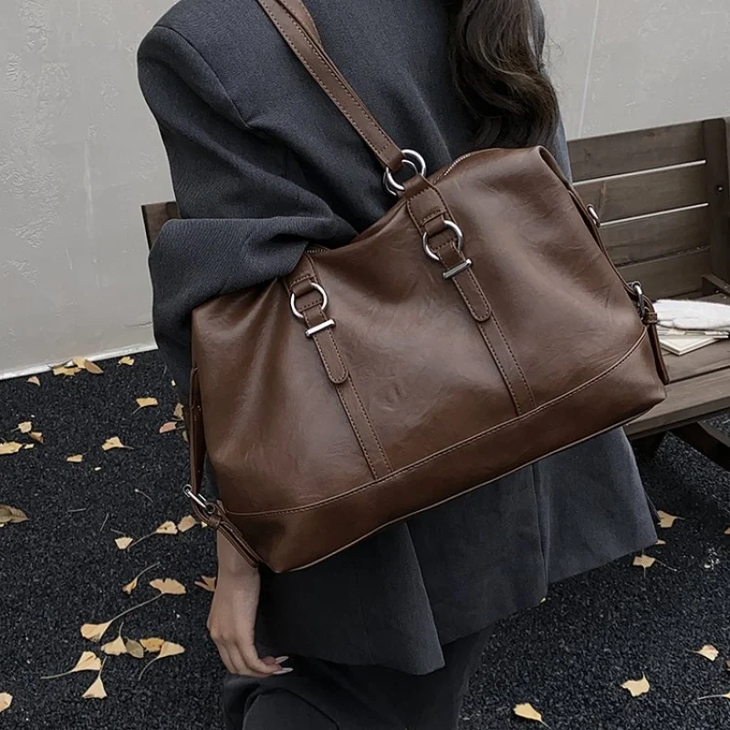 

Роскошная женская винтажная кожаная сумка-тоут, модная пригородная классическая элегантная женская повседневная модная сумка через плечо