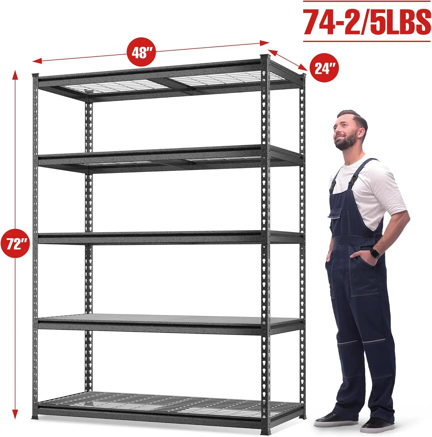 WORKPRO 4000LBS Heavy Duty Shelving, 48”W x 24”D x 72”H, 5-Tier Storage Shelves, Adjustable Metal Shelving, Garage Shelving